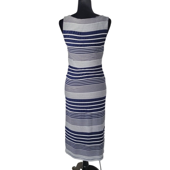 Anthropologie Maeve Edisto Column Dress midi navy white stripes knit texture L - Picture 11 of 11